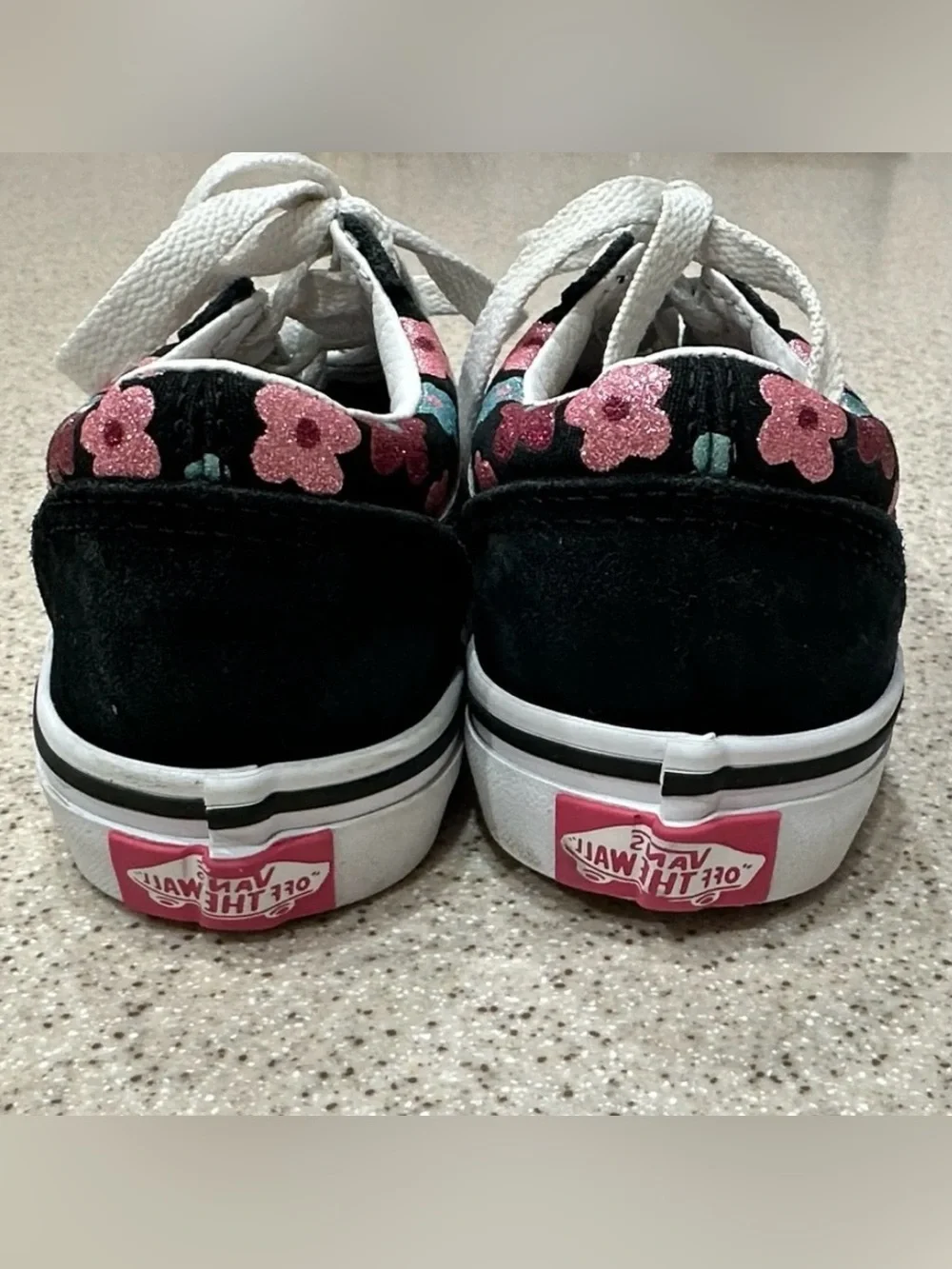 Vans with glittery pink and blue flower design size 12 toddler/kids - LIKE NEW
